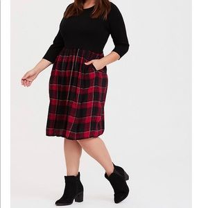 Sweater to plaid challis dress with pockets!